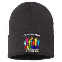 Autism Hand Of Puzzles See Your True Colors Sustainable Knit Beanie