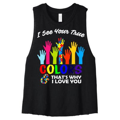 Autism Hand Of Puzzles See Your True Colors Women's Racerback Cropped Tank