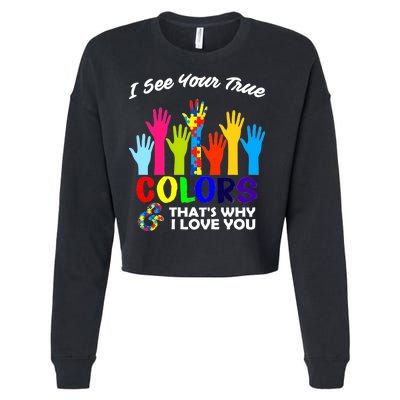 Autism Hand Of Puzzles See Your True Colors Cropped Pullover Crew