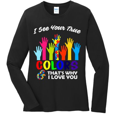 Autism Hand Of Puzzles See Your True Colors Ladies Long Sleeve Shirt