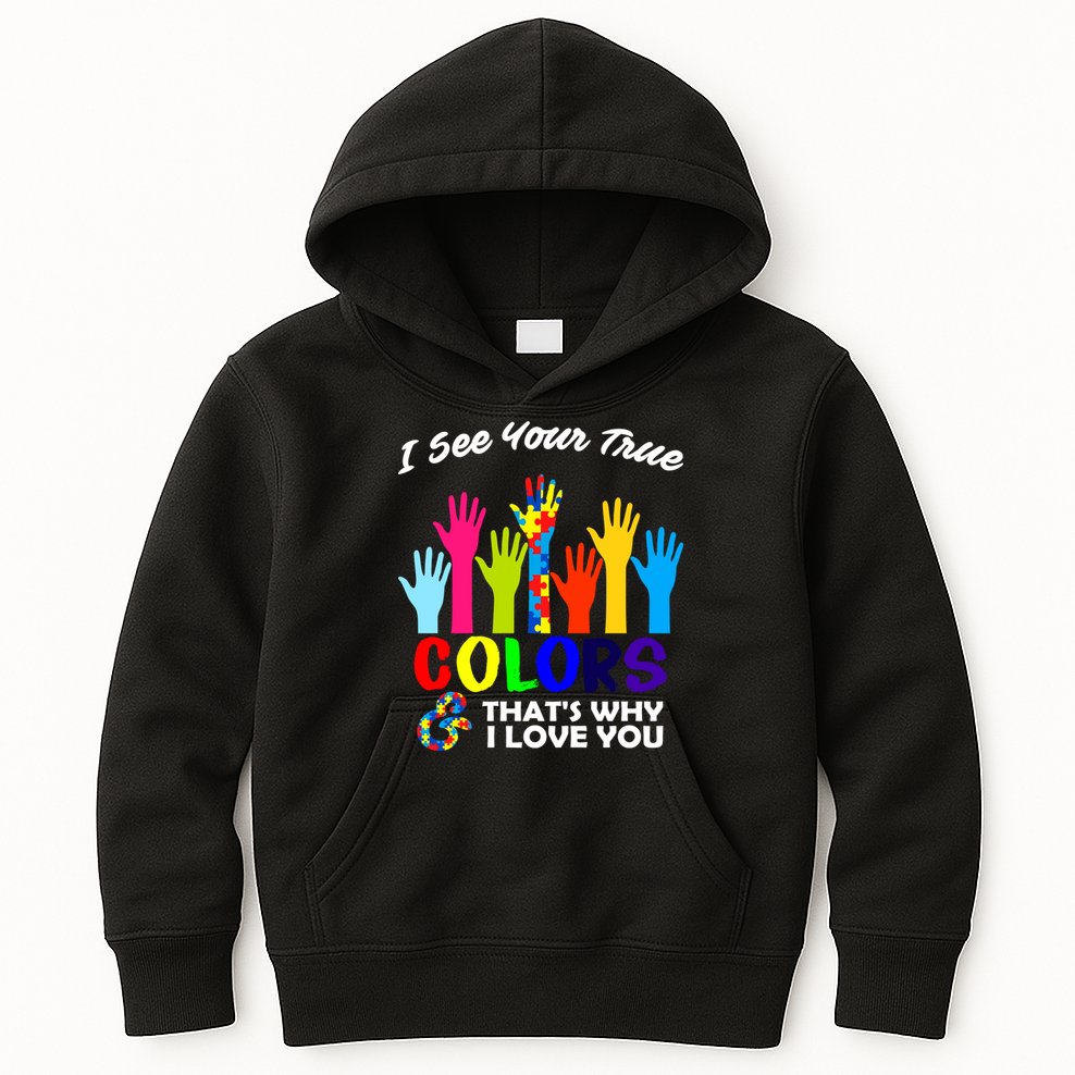 Autism Hand Of Puzzles See Your True Colors Kids Hoodie