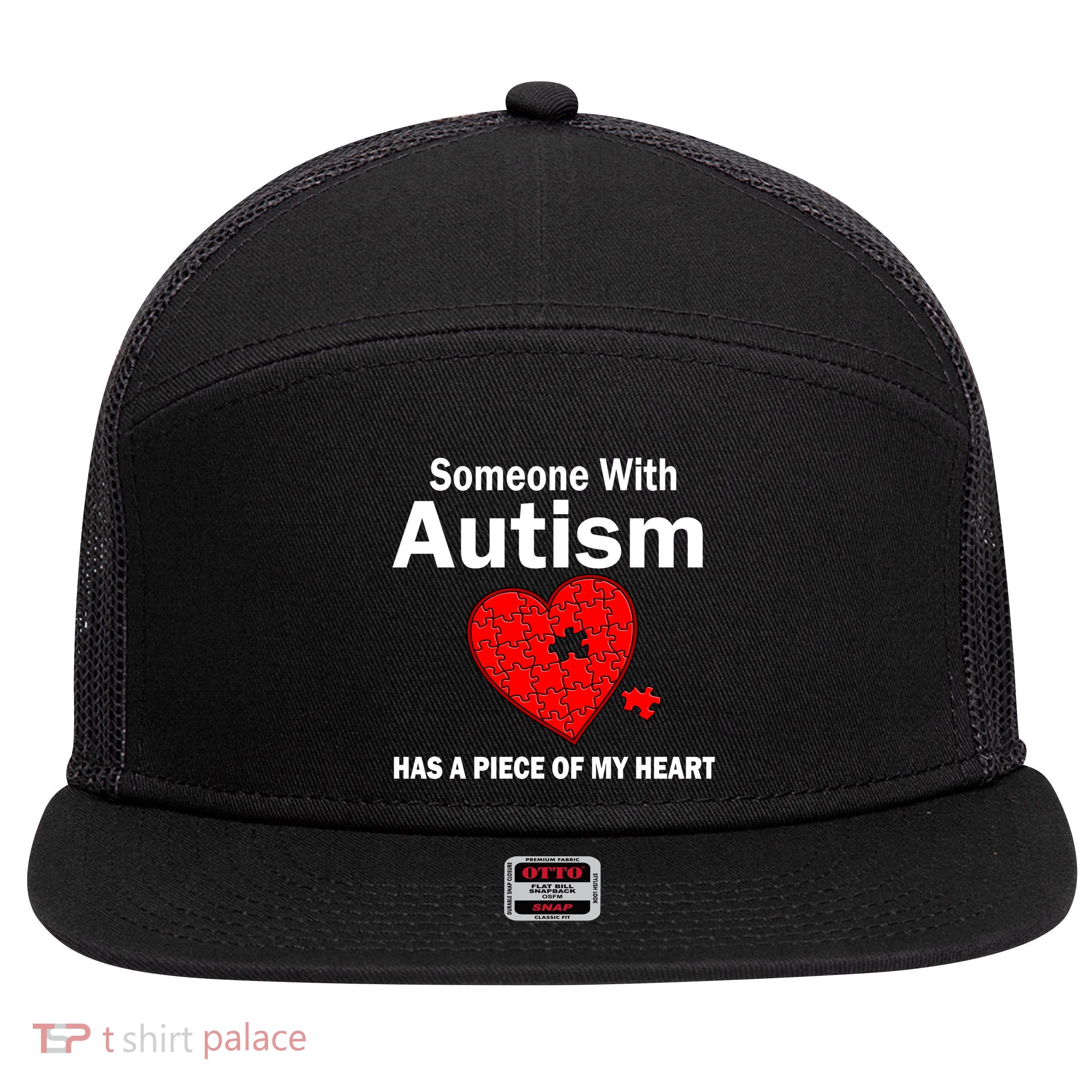 Autism Has A Piece Of My Heart 7 Panel Mesh Trucker Snapback Hat