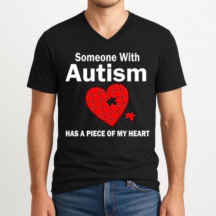 Autism Has A Piece Of My Heart V-Neck T-Shirt