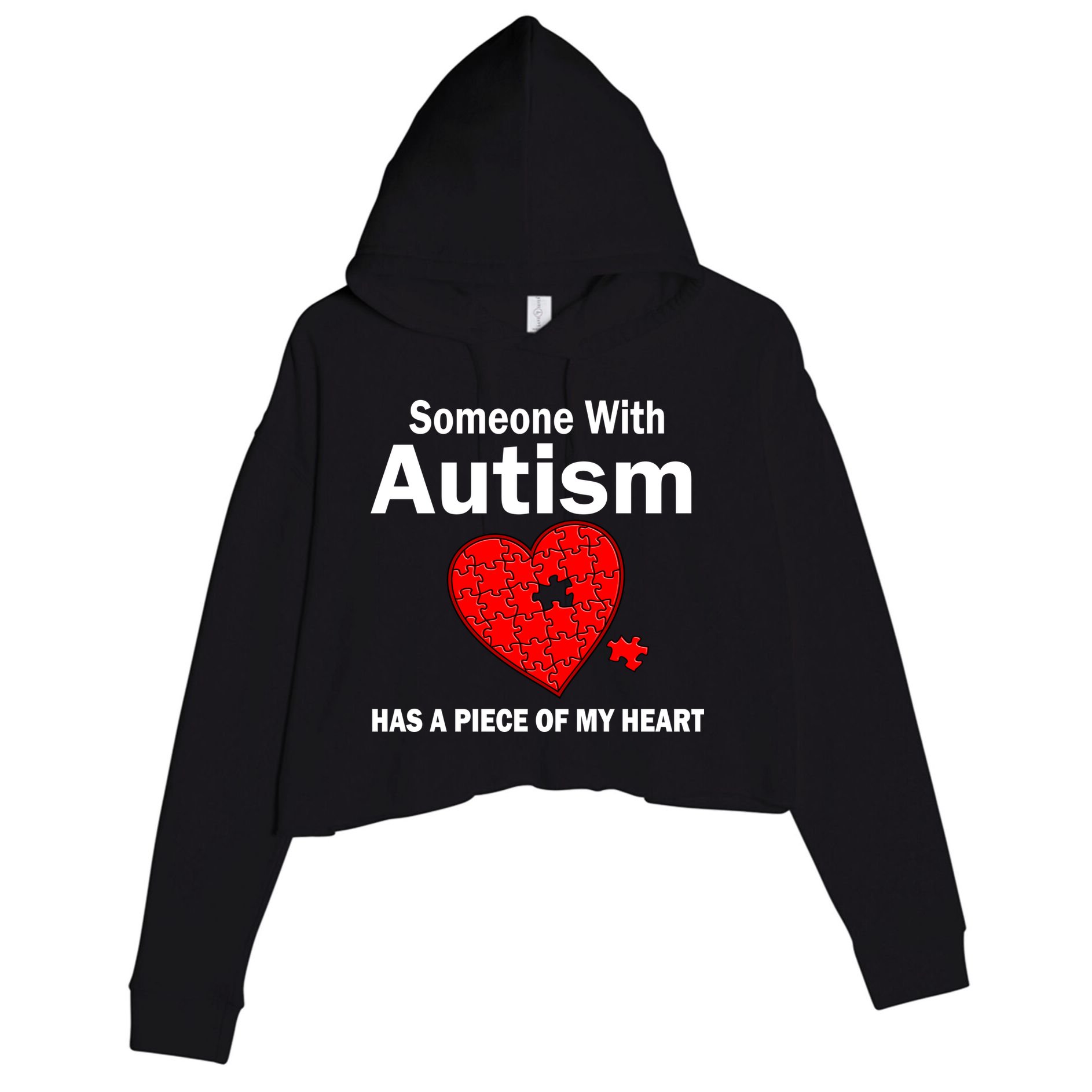 Autism Has A Piece Of My Heart Crop Fleece Hoodie