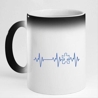 Autism Heartbeat Pulse Puzzle 11oz Black Color Changing Mug