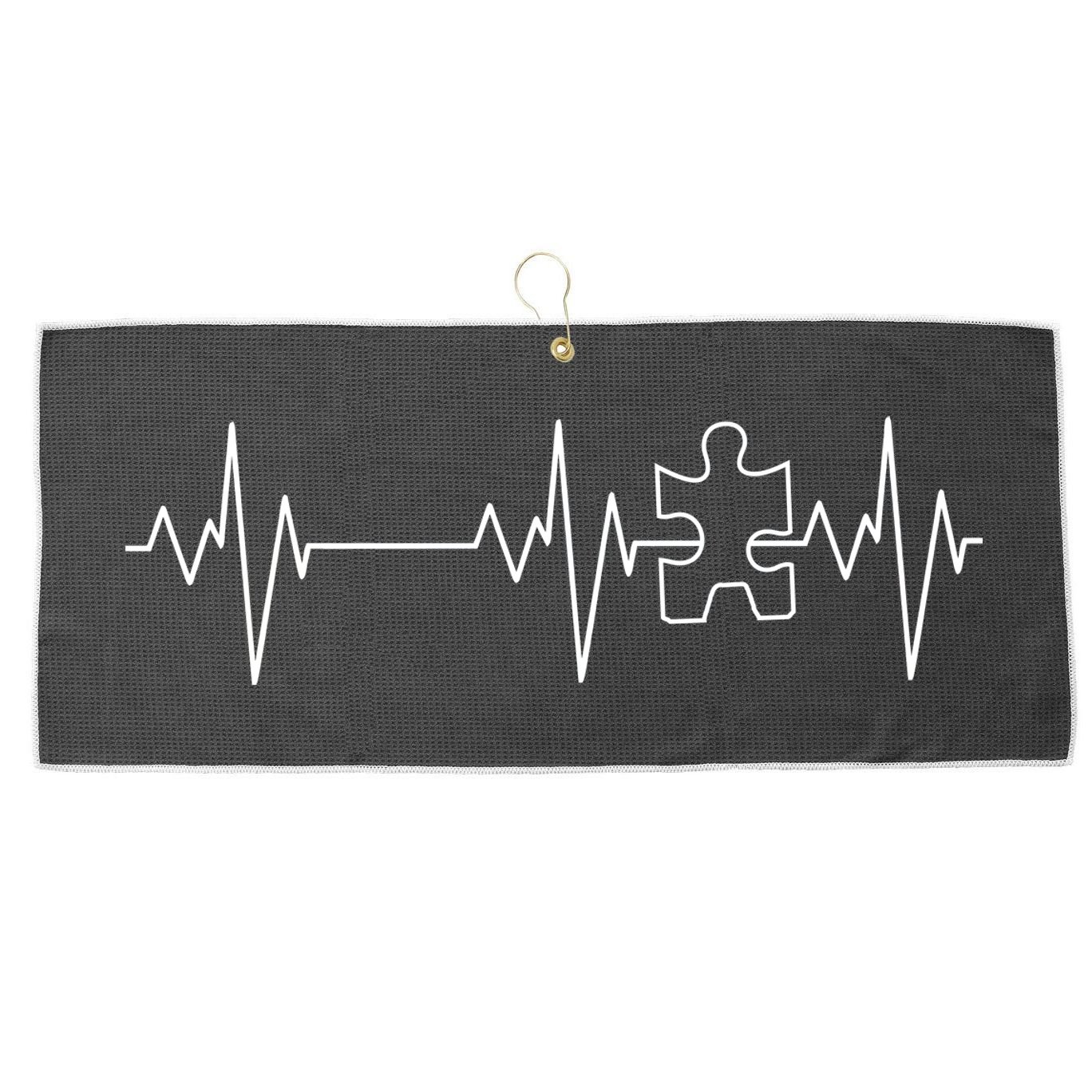 Autism Heartbeat Pulse Puzzle Large Microfiber Waffle Golf Towel