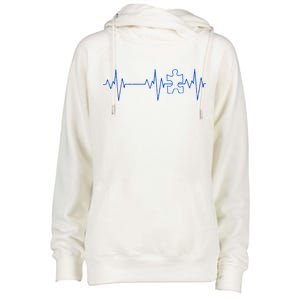 Autism Heartbeat Pulse Puzzle Womens Funnel Neck Pullover Hood