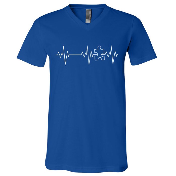 Autism Heartbeat Pulse Puzzle V-Neck T-Shirt