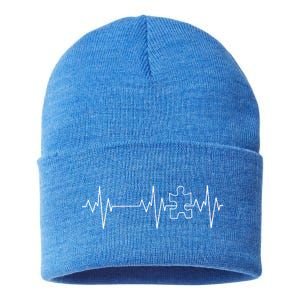 Autism Heartbeat Pulse Puzzle Sustainable Knit Beanie