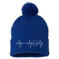 Autism Heartbeat Pulse Puzzle Pom Pom 12in Knit Beanie