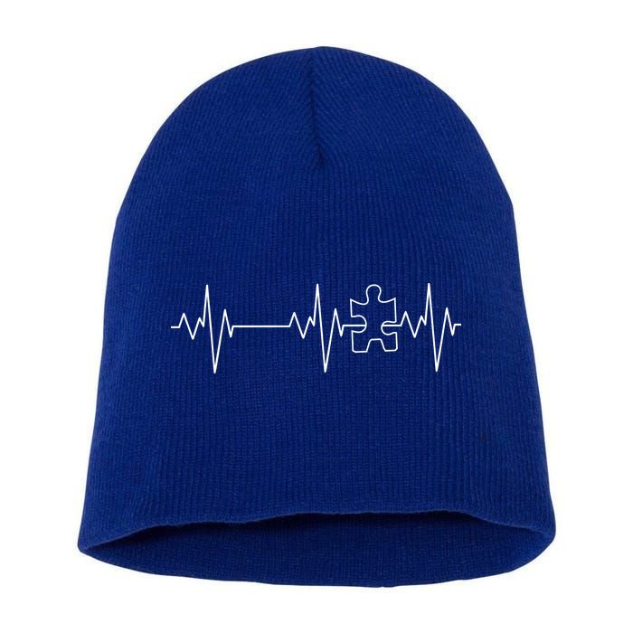 Autism Heartbeat Pulse Puzzle Short Acrylic Beanie