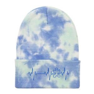 Autism Heartbeat Pulse Puzzle Tie Dye 12in Knit Beanie