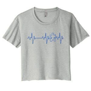 Autism Heartbeat Pulse Puzzle Women's Crop Top Tee