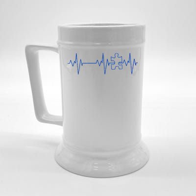 Autism Heartbeat Pulse Puzzle Beer Stein