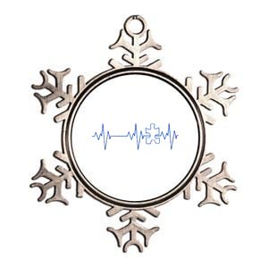 Autism Heartbeat Pulse Puzzle Metallic Star Ornament