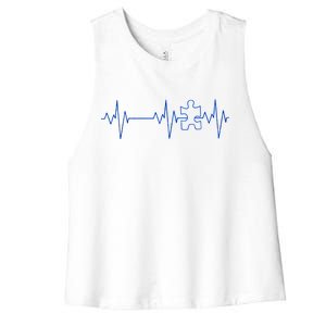 Autism Heartbeat Pulse Puzzle Women's Racerback Cropped Tank