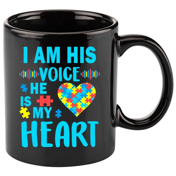 Autism I Am His Voice He Is My Heart 11oz C Handle Ceramic Mug