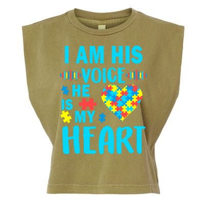 Autism I Am His Voice He Is My Heart Garment-Dyed Women's Muscle Tee