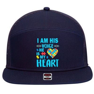 Autism I Am His Voice He Is My Heart 7 Panel Mesh Trucker Snapback Hat