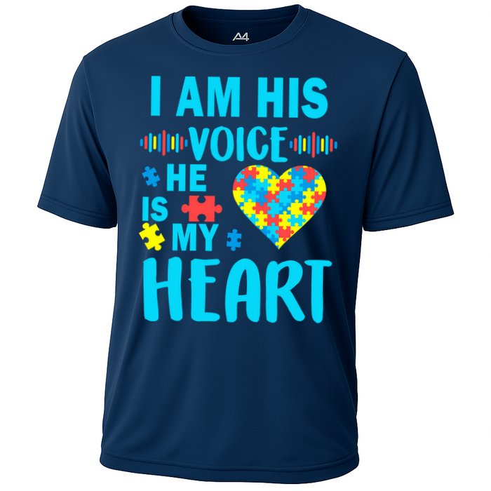 Autism I Am His Voice He Is My Heart Cooling Performance Crew T-Shirt