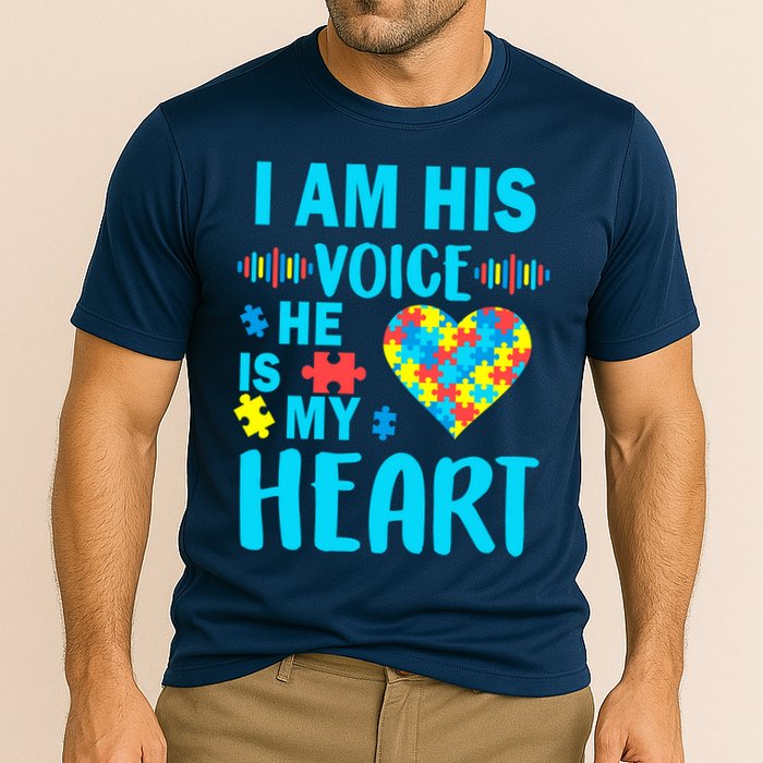 Autism I Am His Voice He Is My Heart Cooling Performance Crew T-Shirt