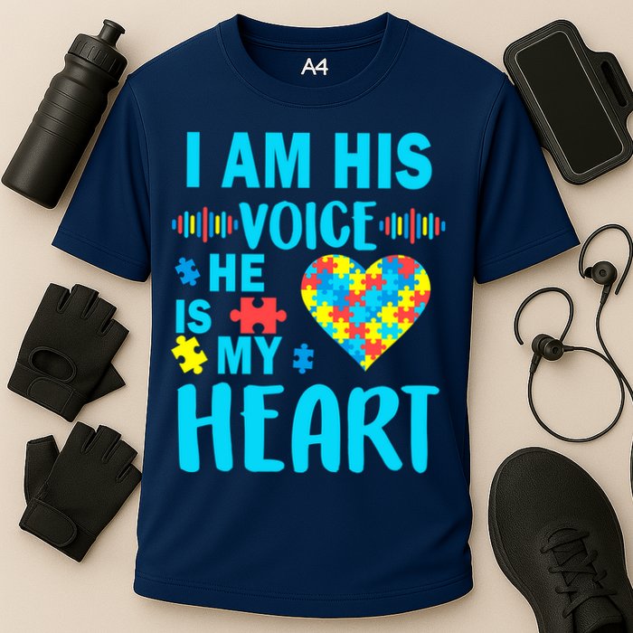 Autism I Am His Voice He Is My Heart Cooling Performance Crew T-Shirt