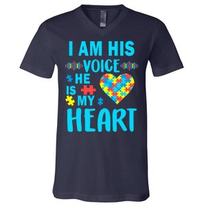 Autism I Am His Voice He Is My Heart V-Neck T-Shirt