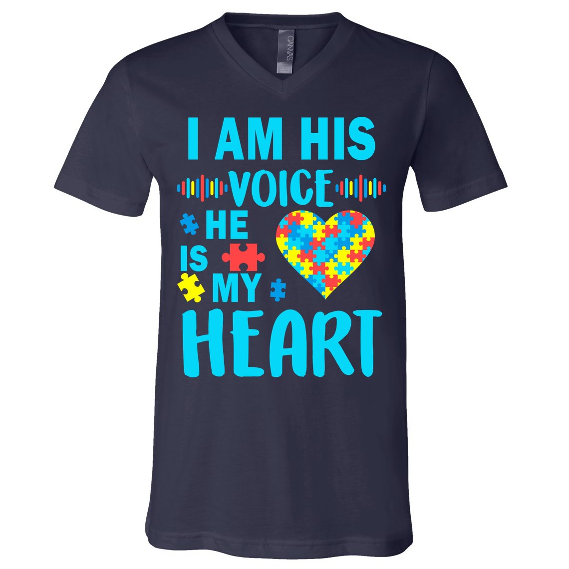 Autism I Am His Voice He Is My Heart V-Neck T-Shirt