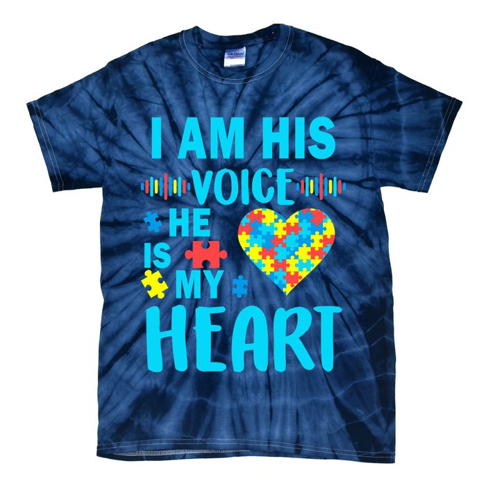 Autism I Am His Voice He Is My Heart Tie-Dye T-Shirt
