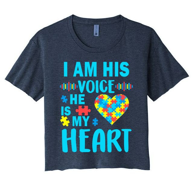 Autism I Am His Voice He Is My Heart Crop Top