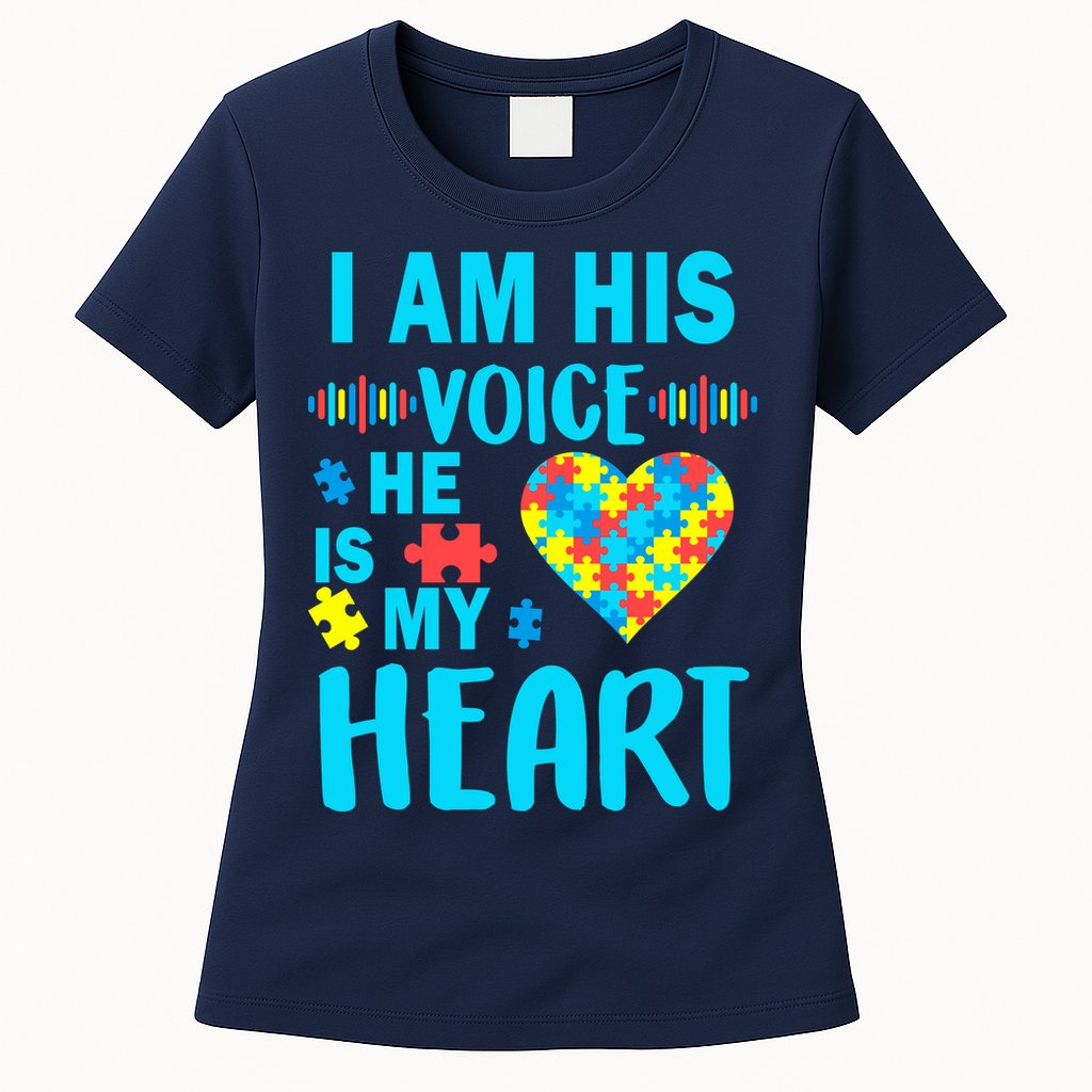 Autism I Am His Voice He Is My Heart Womens T-Shirt