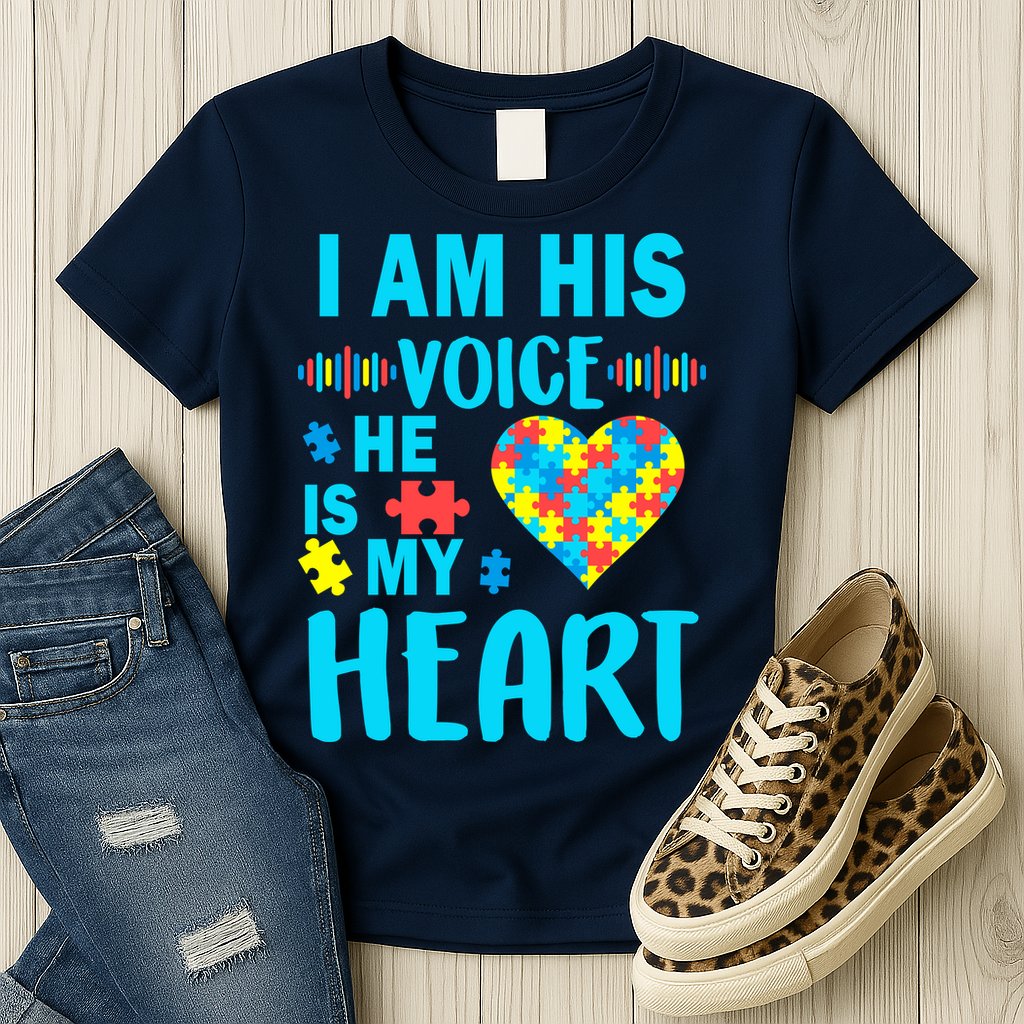 Autism I Am His Voice He Is My Heart Womens T-Shirt