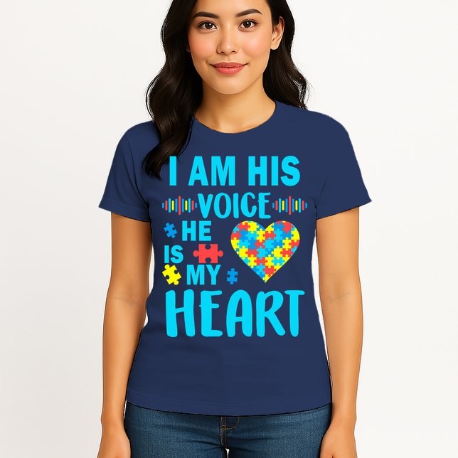 Autism I Am His Voice He Is My Heart Womens T-Shirt