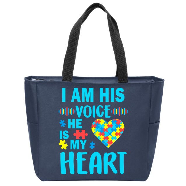 Autism I Am His Voice He Is My Heart Zip Tote Bag