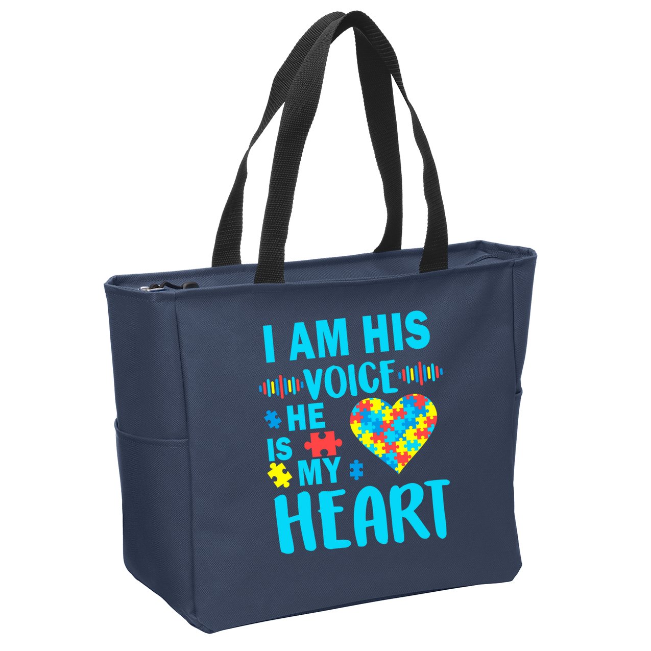 Autism I Am His Voice He Is My Heart Zip Tote Bag