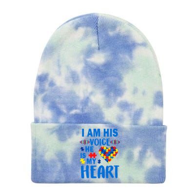 Autism I Am His Voice He Is My Heart Tie Dye 12in Knit Beanie