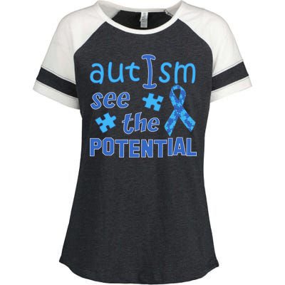 Autism I See The Potential Enza Ladies Jersey Colorblock Tee