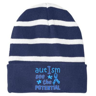 Autism I See The Potential Striped Beanie with Solid Band