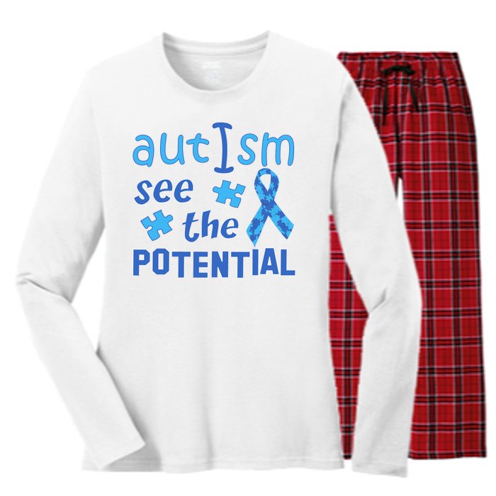 Autism I See The Potential Women's Long Sleeve Flannel Pajama Set 