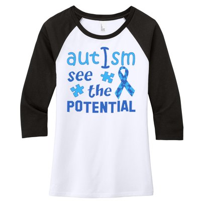 Autism I See The Potential Women's Tri-Blend 3/4-Sleeve Raglan Shirt