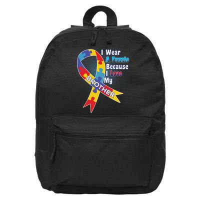 Autism I Wear A Puzzle Because I Love My Brother 16 in Basic Backpack