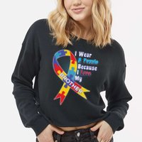 Autism I Wear A Puzzle Because I Love My Brother Cropped Pullover Crew
