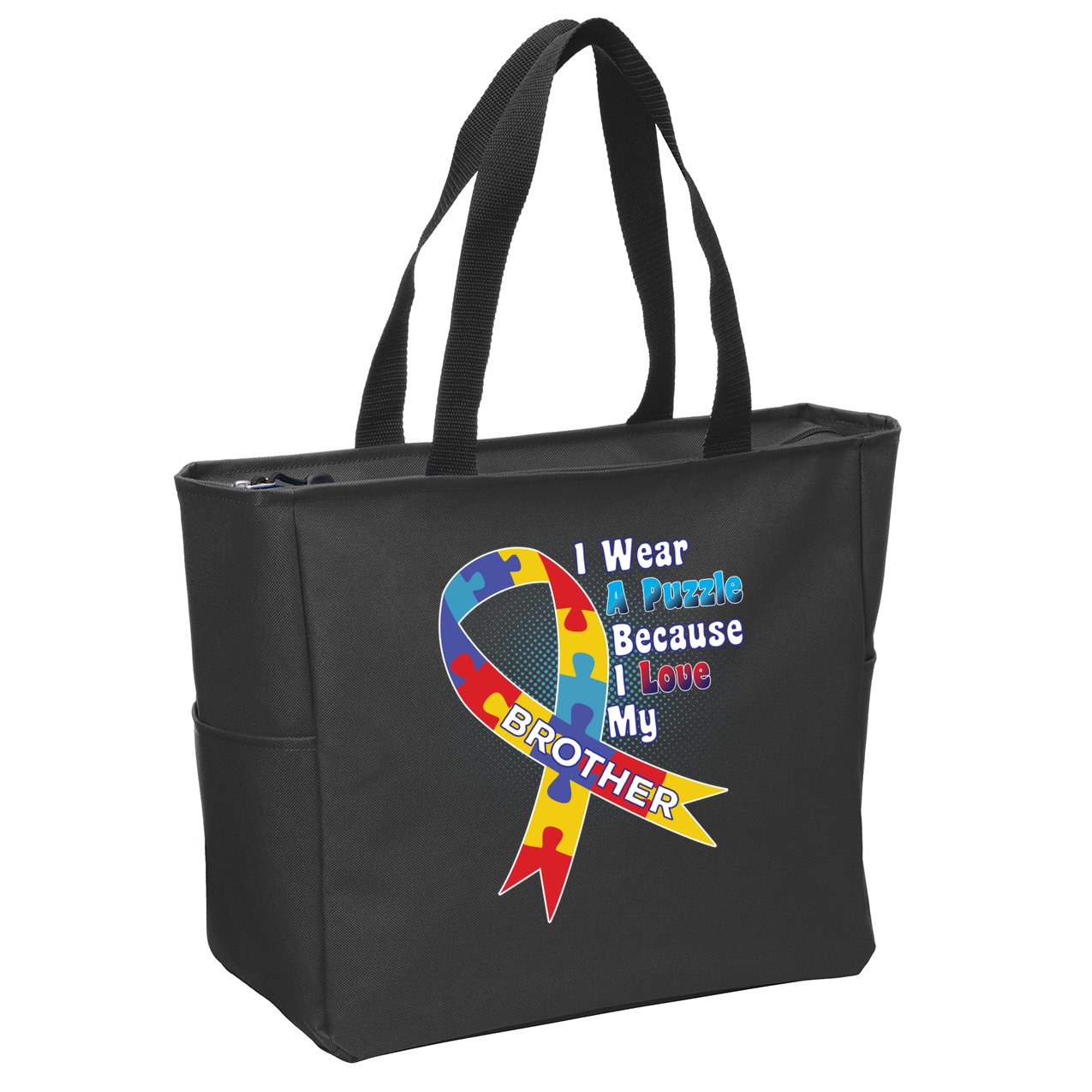 Autism I Wear A Puzzle Because I Love My Brother Zip Tote Bag