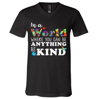Autism In A World Where You Can Be Anything Be Kind V-Neck T-Shirt