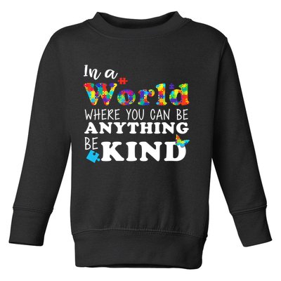 Autism In A World Where You Can Be Anything Be Kind Toddler Sweatshirt