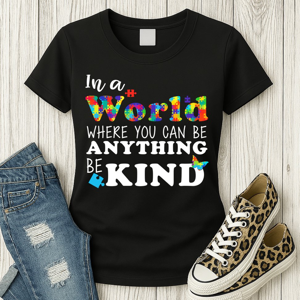 Autism In A World Where You Can Be Anything Be Kind Womens T-Shirt