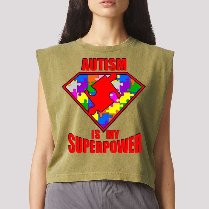 Autism Is My Superpower Superheo Garment-Dyed Women's Muscle Tee