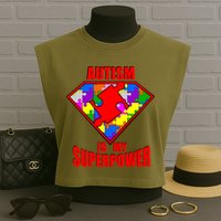 Autism Is My Superpower Superheo Garment-Dyed Women's Muscle Tee