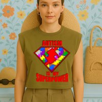Autism Is My Superpower Superheo Garment-Dyed Women's Muscle Tee