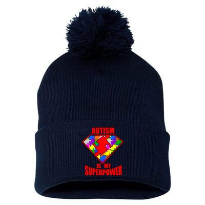 Autism Is My Superpower Superheo Pom Pom 12in Knit Beanie